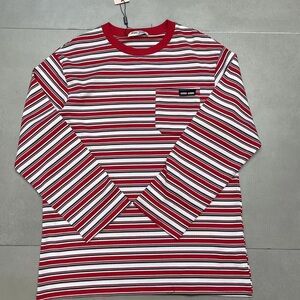 Miu Miu Striped Long Sleeve Top in Red and White